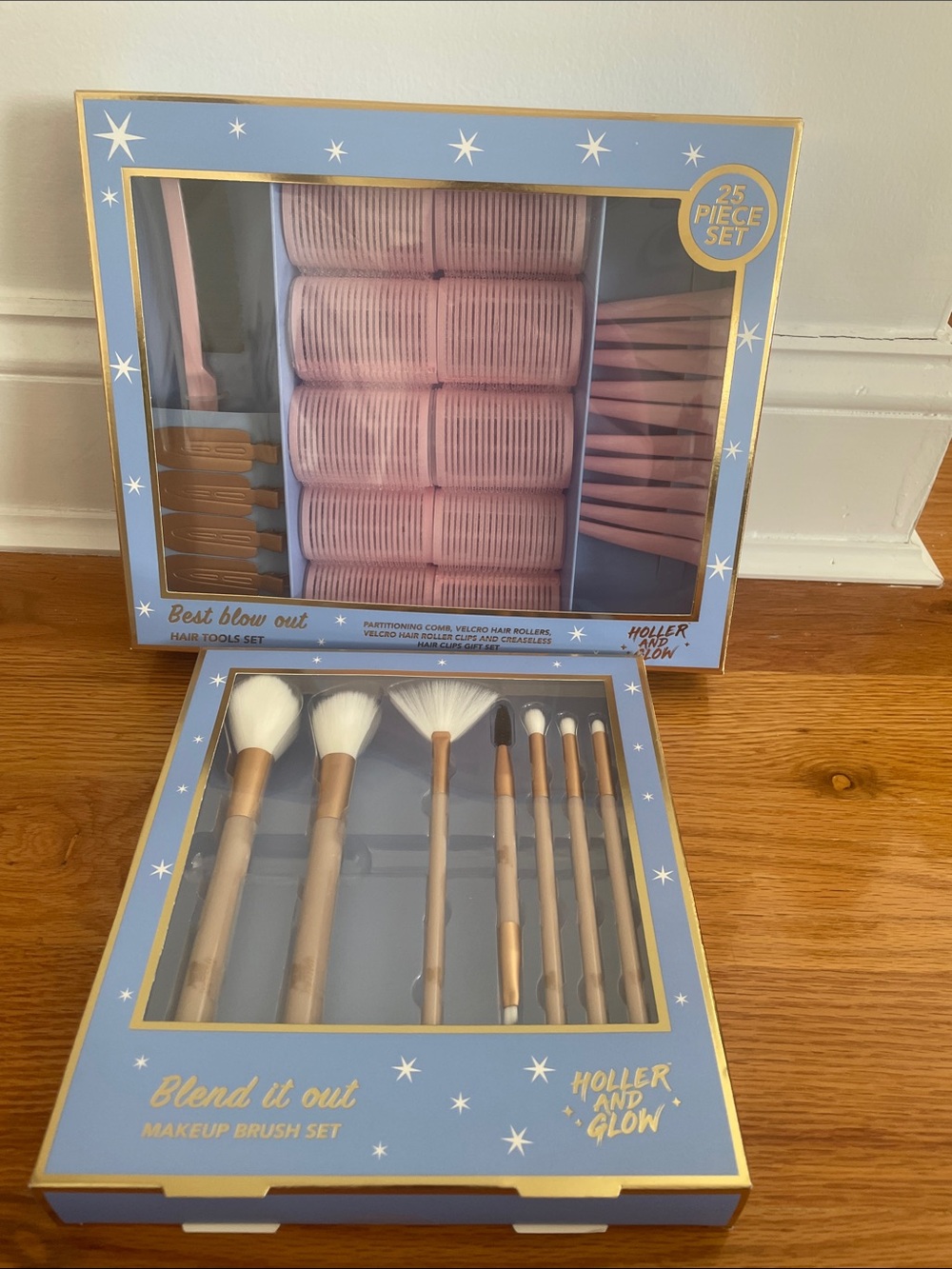 Holler and Glow Makeup Brush Set & Hair Tools + Pink Rollers